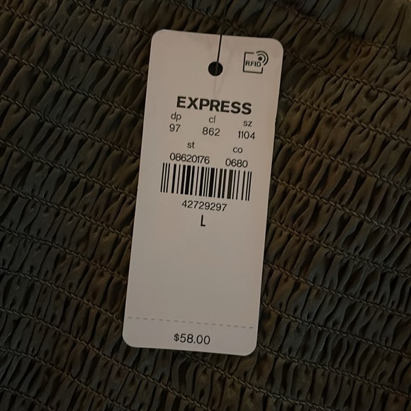 Express Olive Green satin puff sleeve crop top- large- nwt - Picture 6 of 8